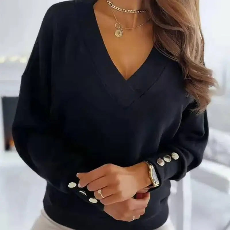 Long Sleeve Sweater V-Ring V-Neck Lightweight Polyester Knit