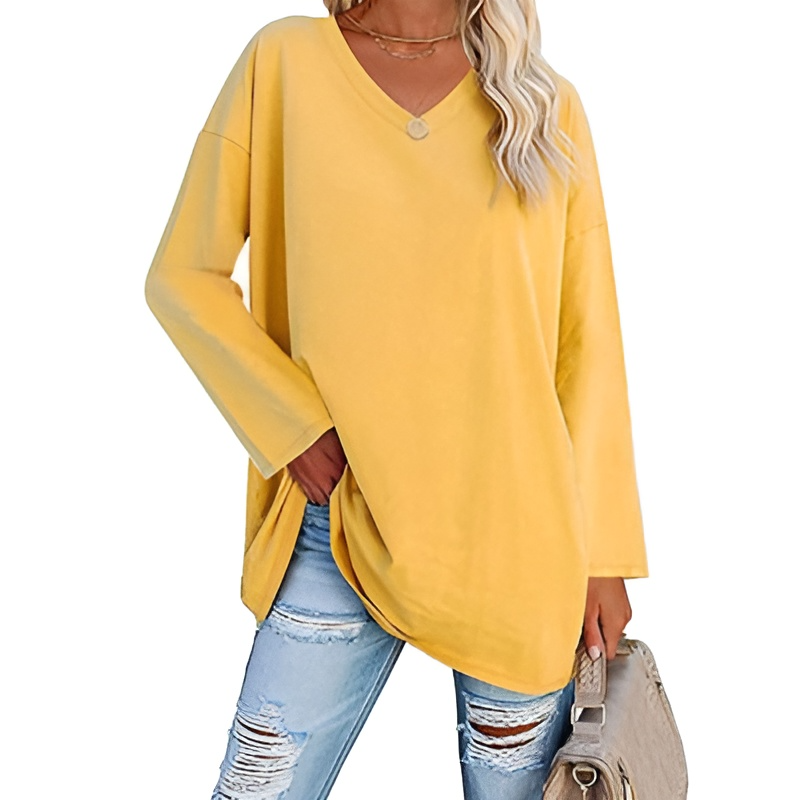 Long Sleeve V-Neck Sweater Breathable Lightweight Cotton Blend