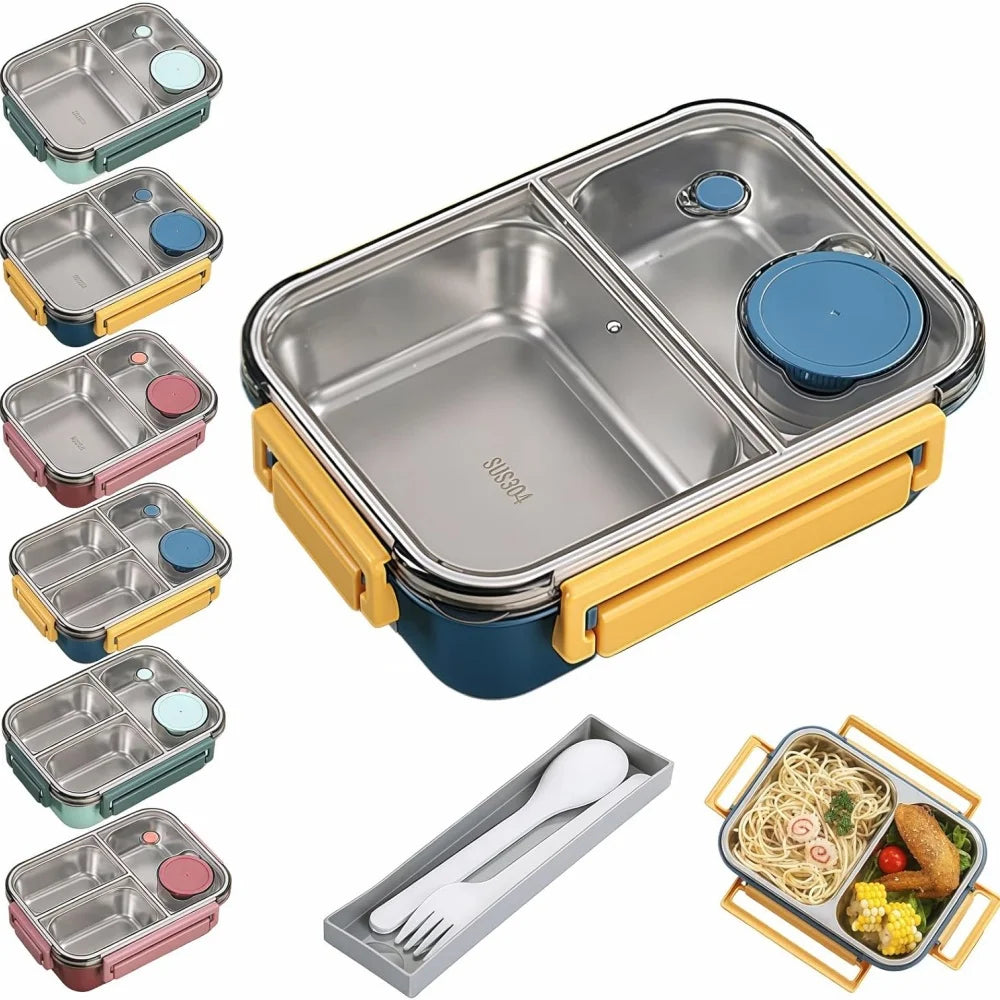 Lunch Box 3-Compartment Stainless Steel & Cutlery Drawer