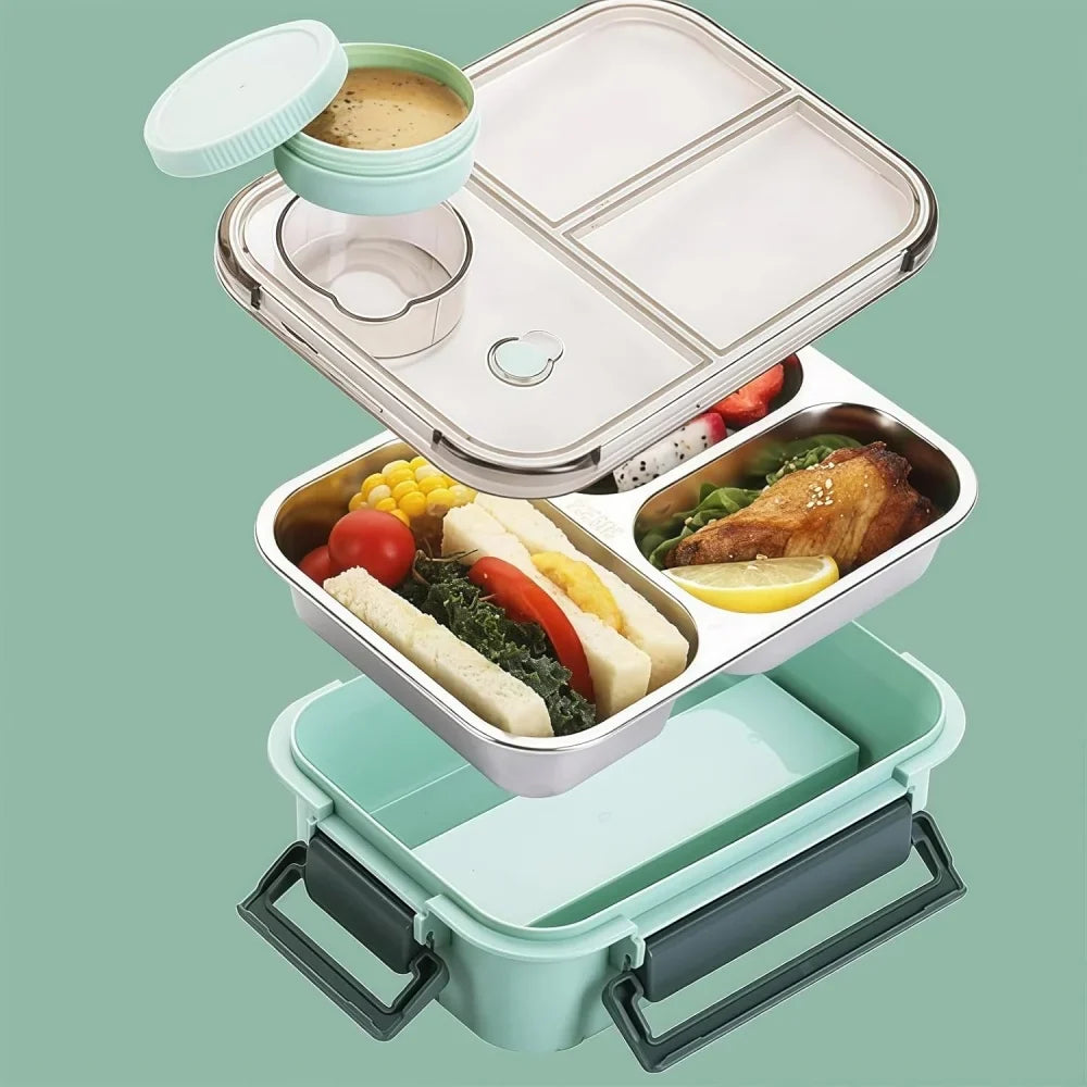 Lunch Box 3-Compartment Stainless Steel & Cutlery Drawer