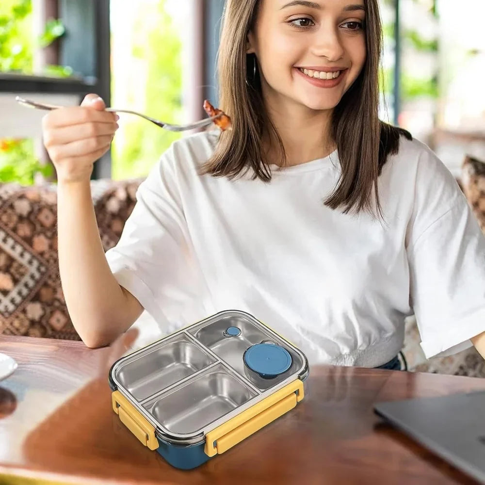 Lunch Box 3-Compartment Stainless Steel & Cutlery Drawer
