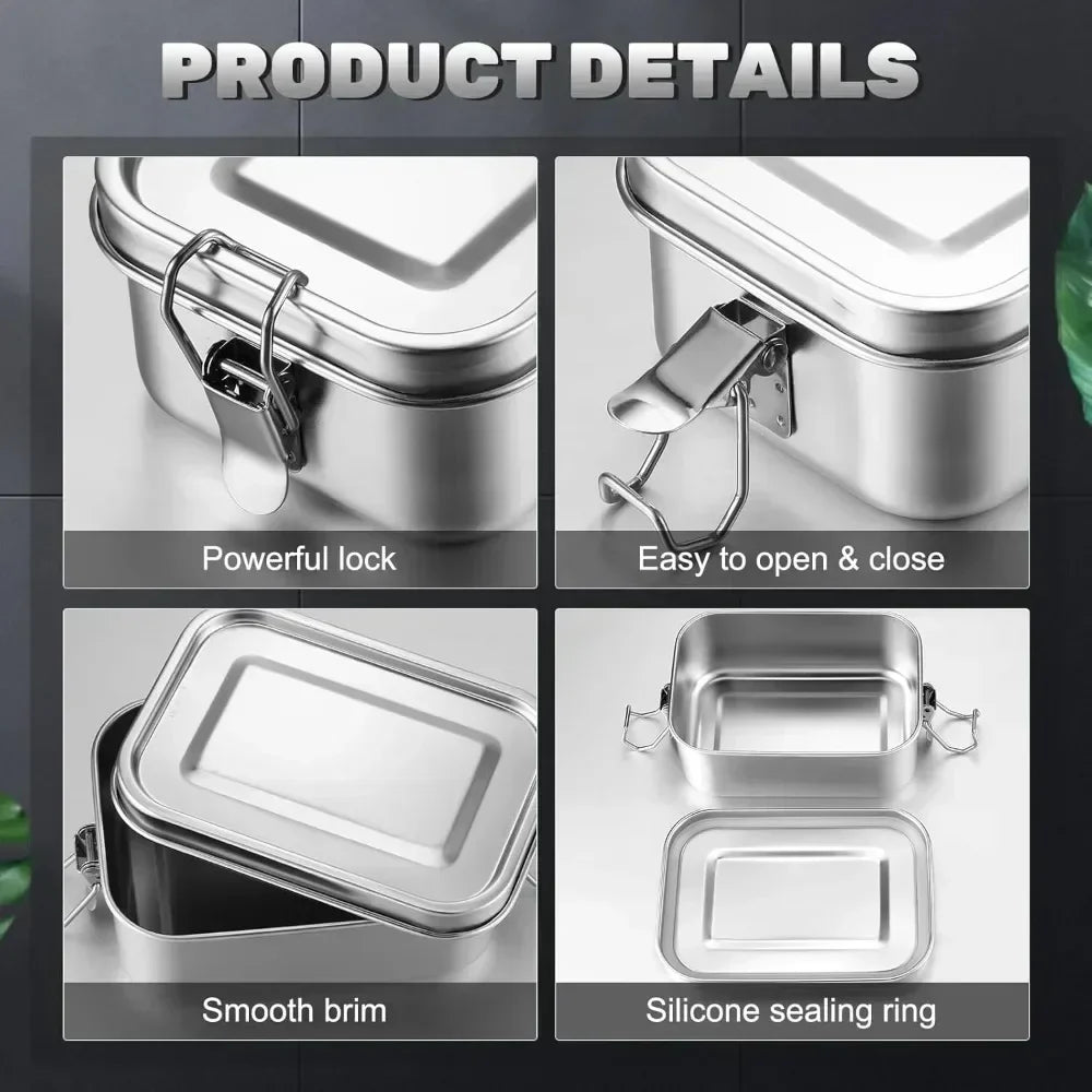 Lunch Box Stainless Steel Leak-Proof Clamp Closure