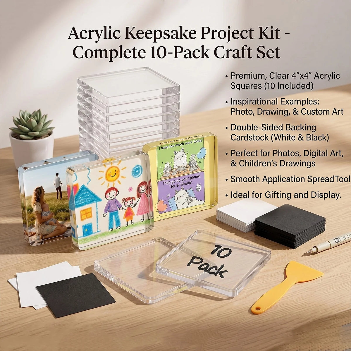 Magnetic Photo Frame Crystal-Clear Acrylic & Peel-And-Stick