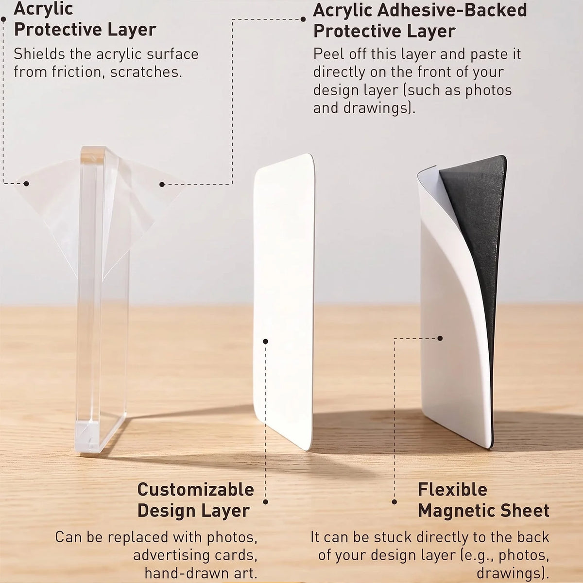 Magnetic Photo Frame Crystal-Clear Acrylic & Peel-And-Stick