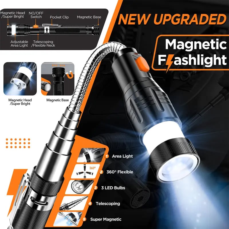 Magnetic Pickup Tool Neodymium Magnet 22.6-Inch Extendable Built-In LED