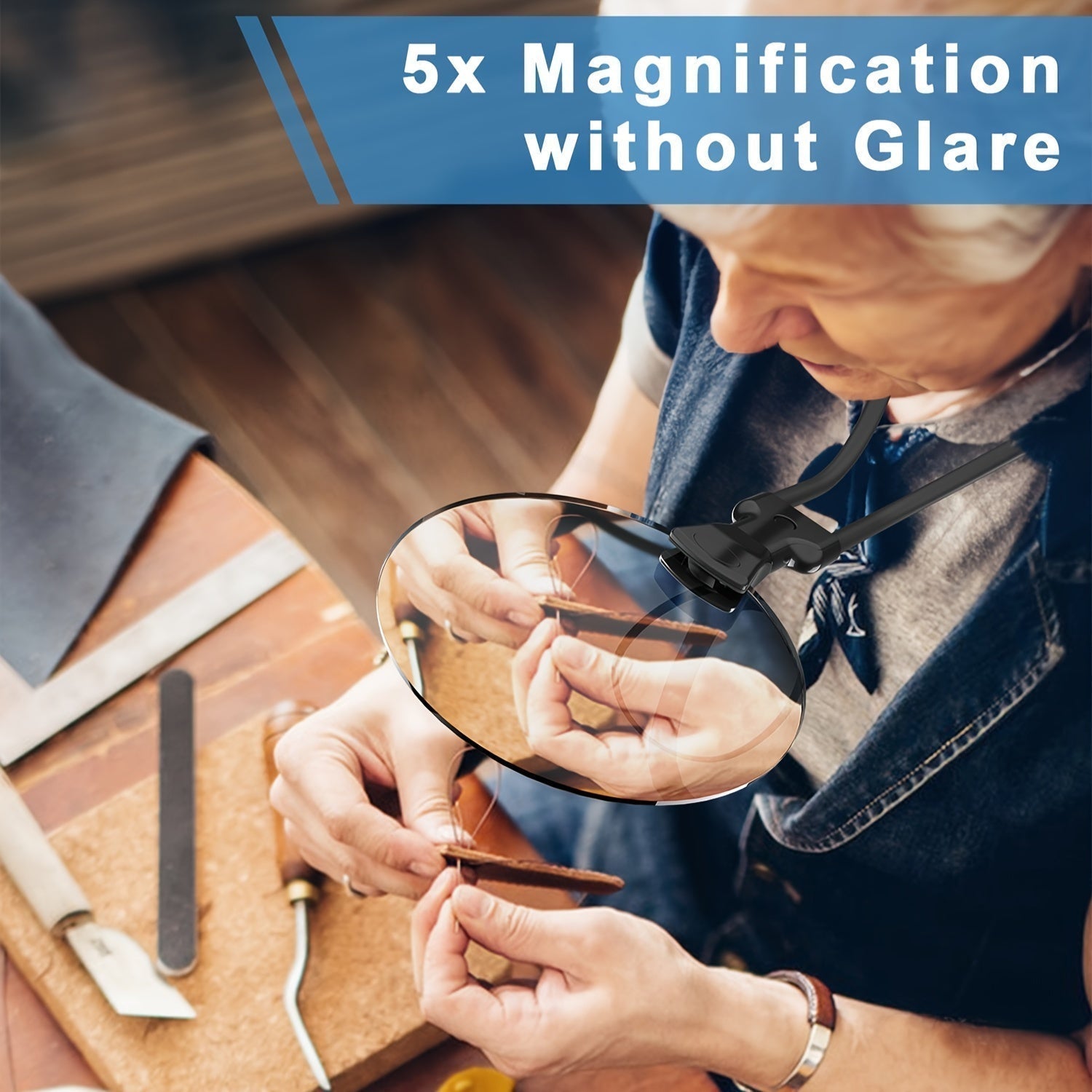 Magnifying Glasses Hands-Free Neckband & Flexible Gooseneck 5x Magnification