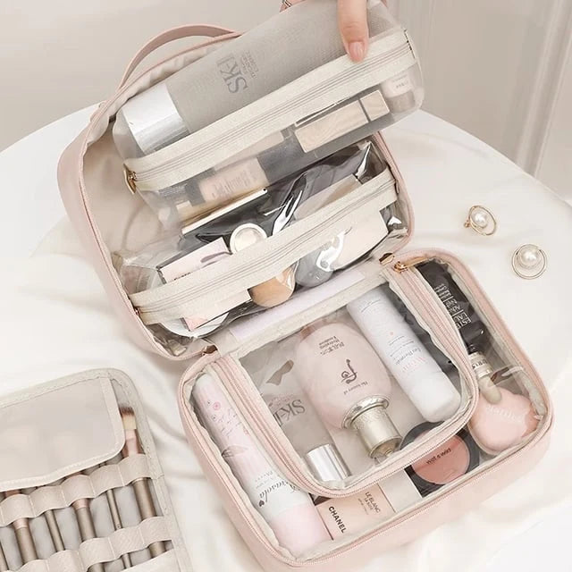 Makeup Bag Clear Compartments Water-Resistant Travel Organizer