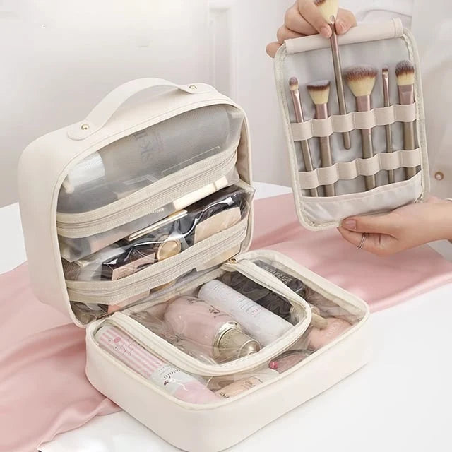 Makeup Bag Clear Compartments Water-Resistant Travel Organizer