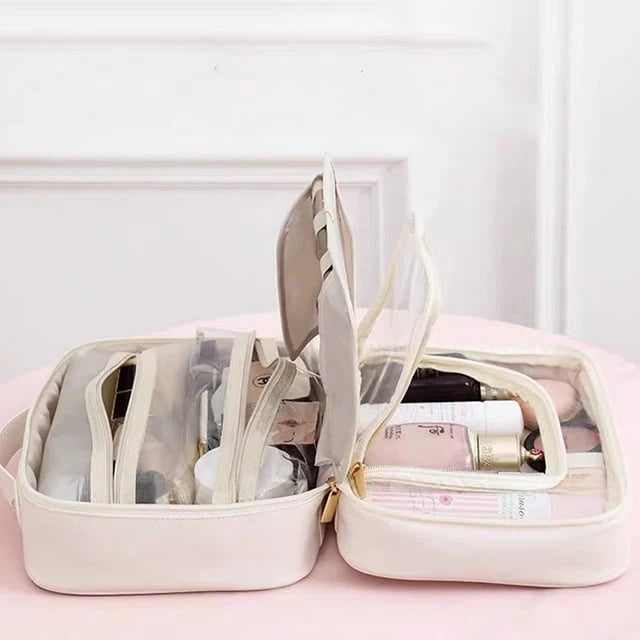 Makeup Bag Clear Compartments Water-Resistant Travel Organizer