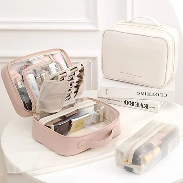 Makeup Bag Clear Compartments Water-Resistant Travel Organizer