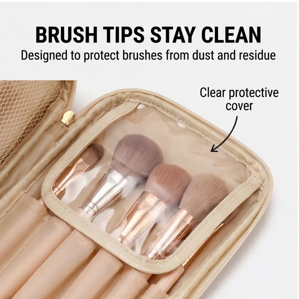 Makeup Bag Flat Fold Dual Zip Integrated Brush Protectors