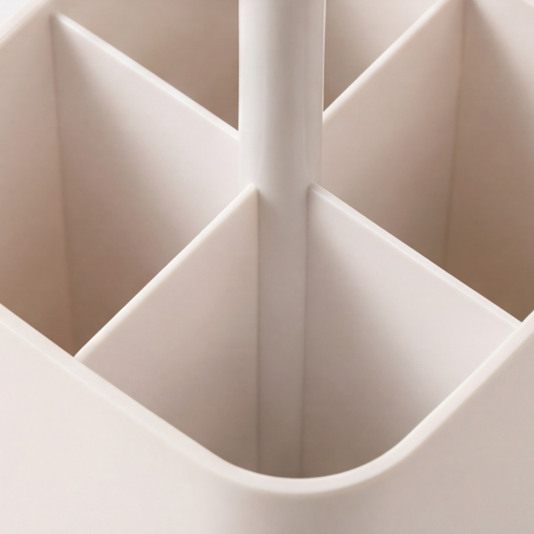 Makeup Brush Holder 4-Compartment Spring-Loaded Lift & Dustproof Lid