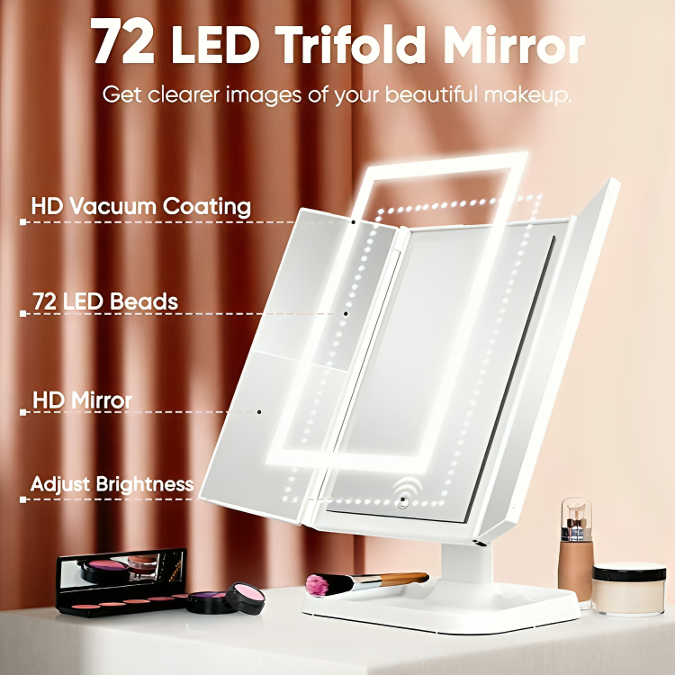 Makeup Mirror Foldable Tri-Color LED USB-C Rechargeable