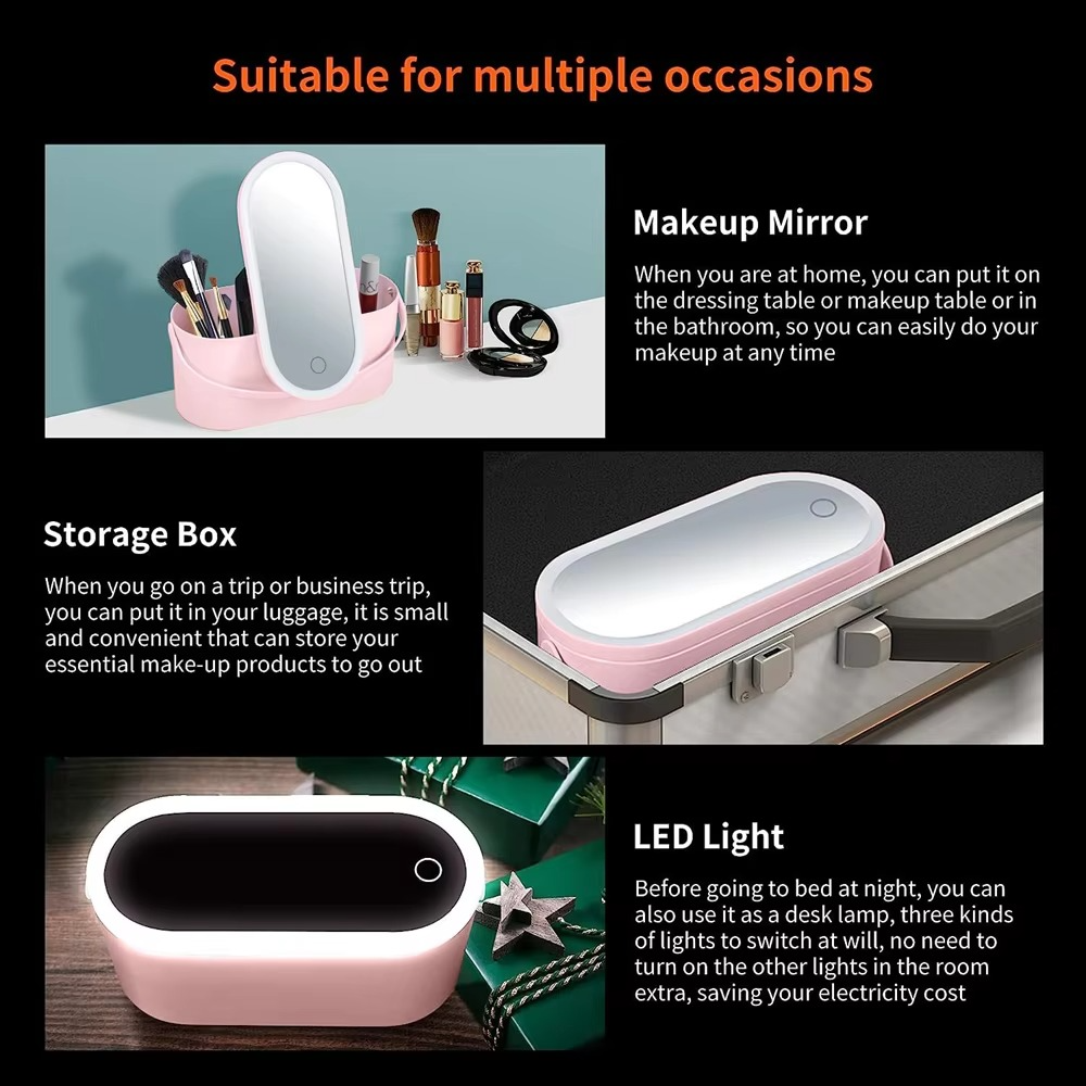 Makeup Mirror Lighted & Foldable Travel Organizer