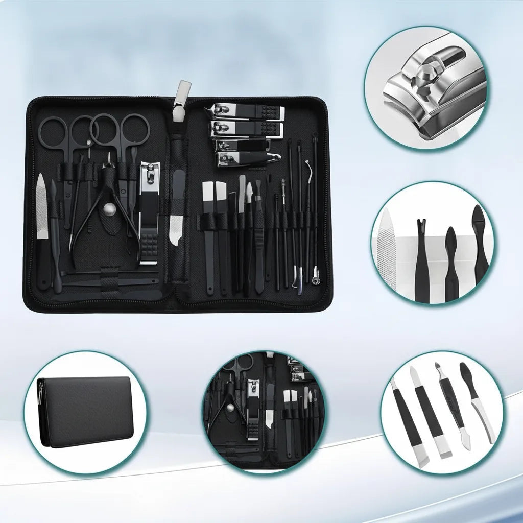 Manicure & Pedicure Set 30-Piece Stainless Steel Zippered Case