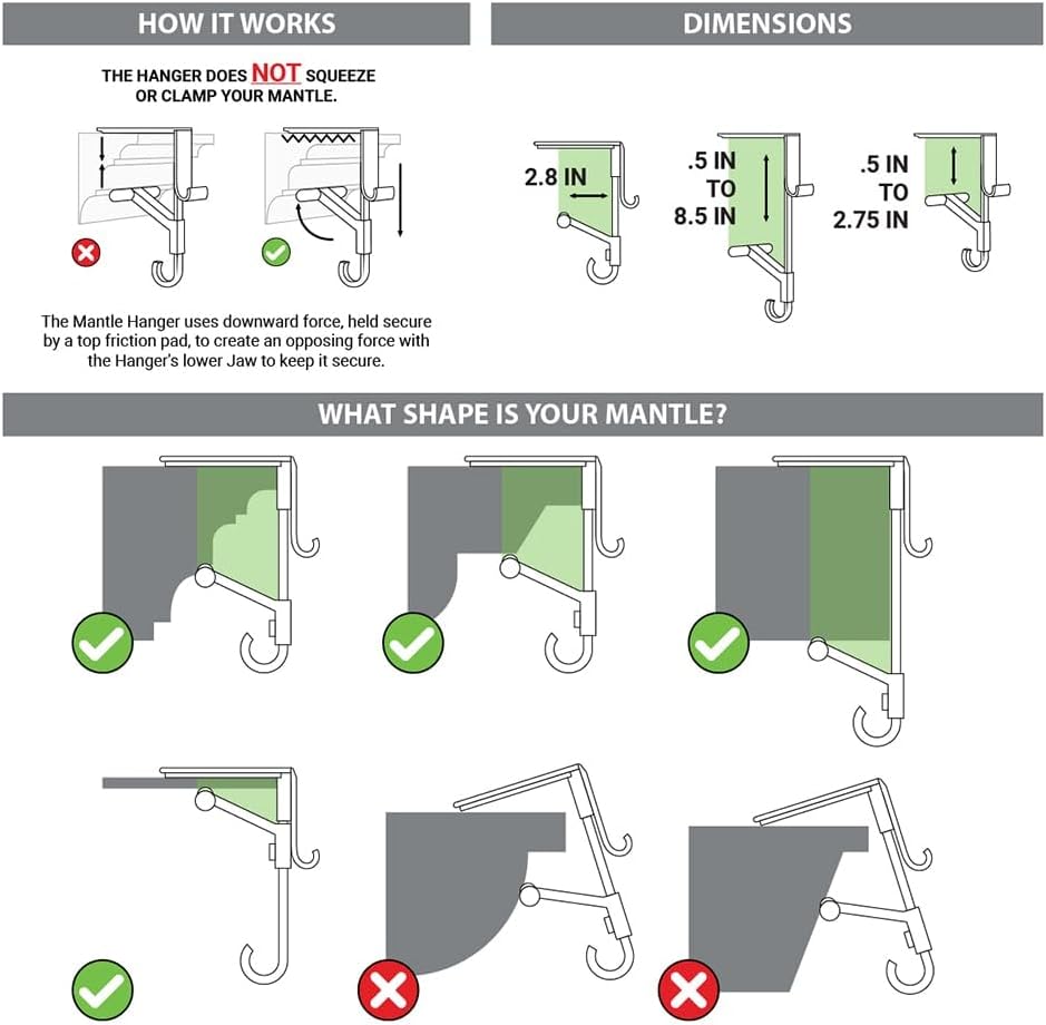 Mantel Stocking Holder Adjustable Double Hooks & Rubber Pads