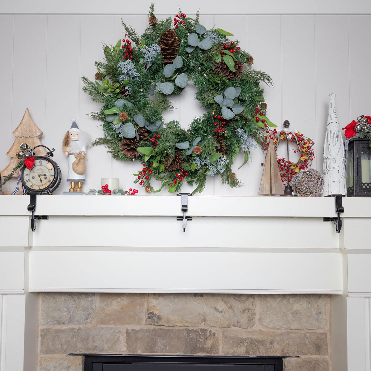 Mantel Stocking Holder Adjustable Double Hooks & Rubber Pads