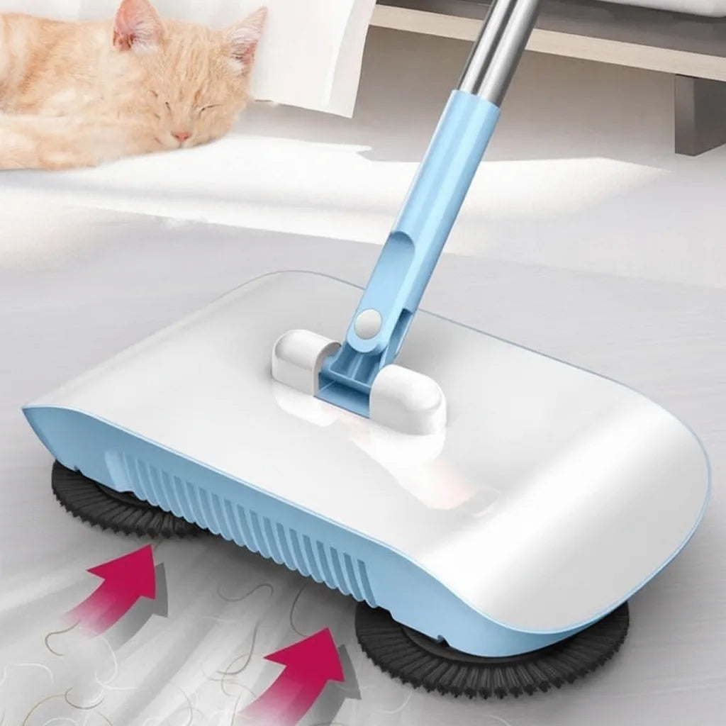 Manual Floor Sweeper Adjustable Handle & Soft Brush Roller