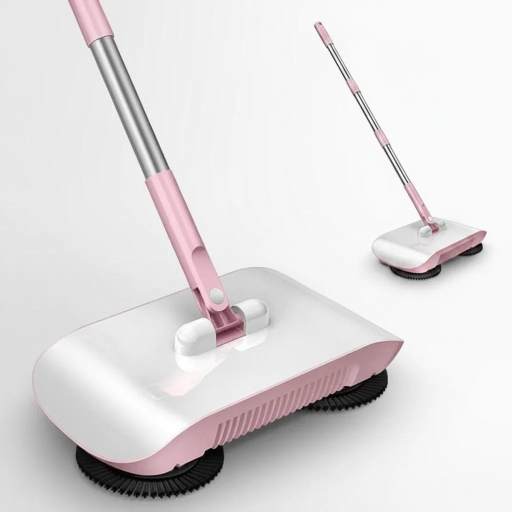 Manual Floor Sweeper Adjustable Handle & Soft Brush Roller