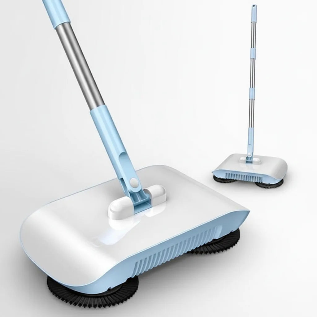 Manual Floor Sweeper Adjustable Handle & Soft Brush Roller