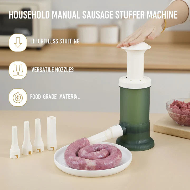Manual Sausage Stuffer Controlled Plunger Food-Safe Polypropylene 4 Nozzles