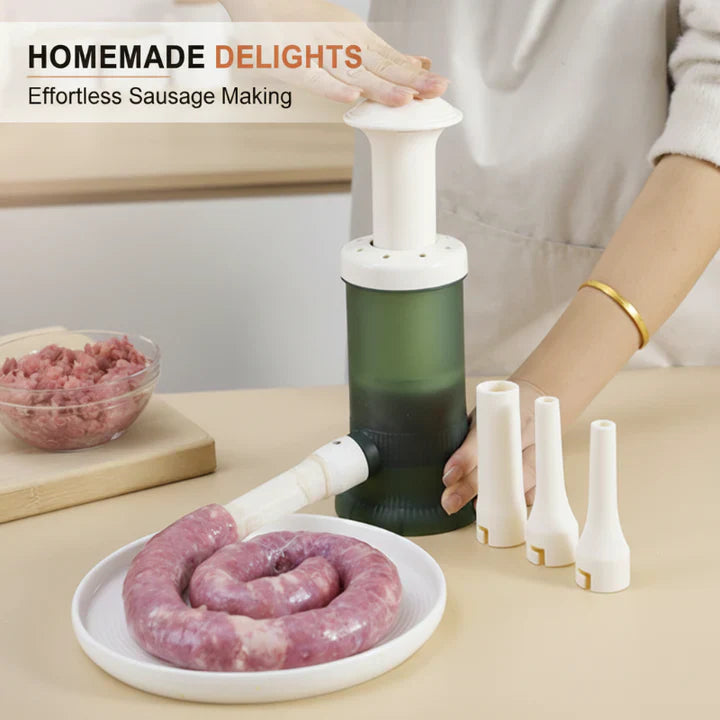 Manual Sausage Stuffer Controlled Plunger Food-Safe Polypropylene 4 Nozzles