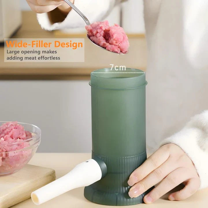 Manual Sausage Stuffer Controlled Plunger Food-Safe Polypropylene 4 Nozzles