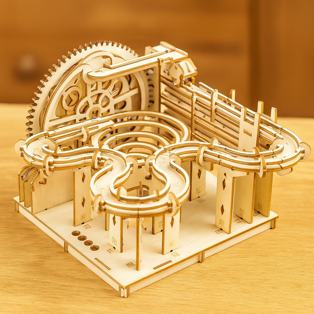 Marble Run Kit Wooden Laser Cut Manual Gear Crank