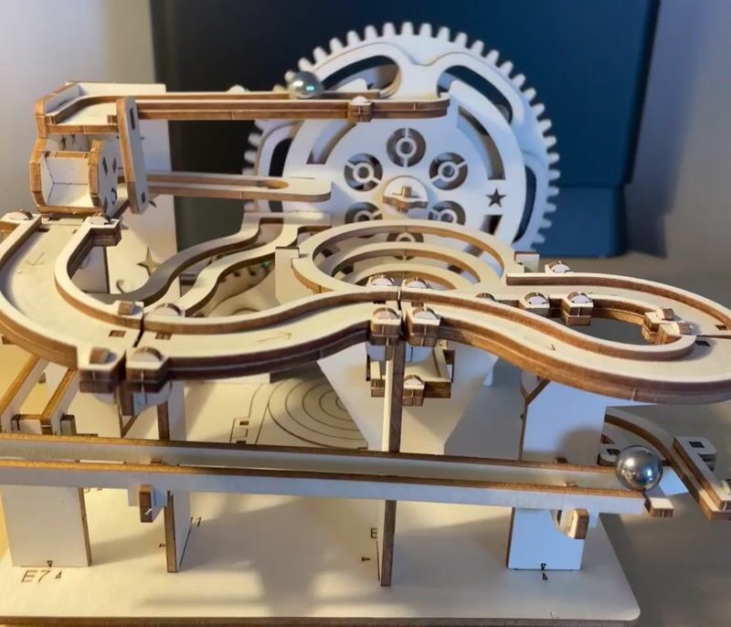 Marble Run Kit Wooden Laser Cut Manual Gear Crank