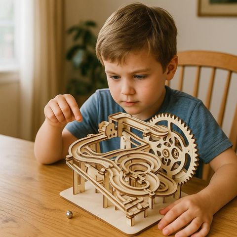 Marble Run Kit Wooden Laser Cut Manual Gear Crank