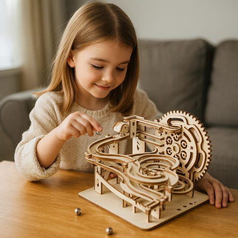 Marble Run Kit Wooden Laser Cut Manual Gear Crank