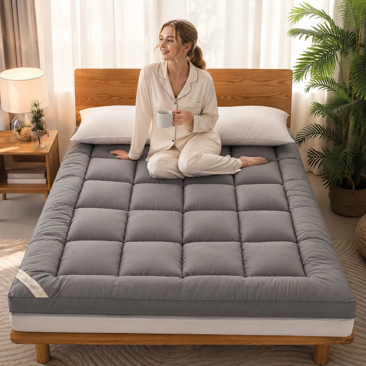 Mattress Topper Box-Quilted All-Season Elastic Corners