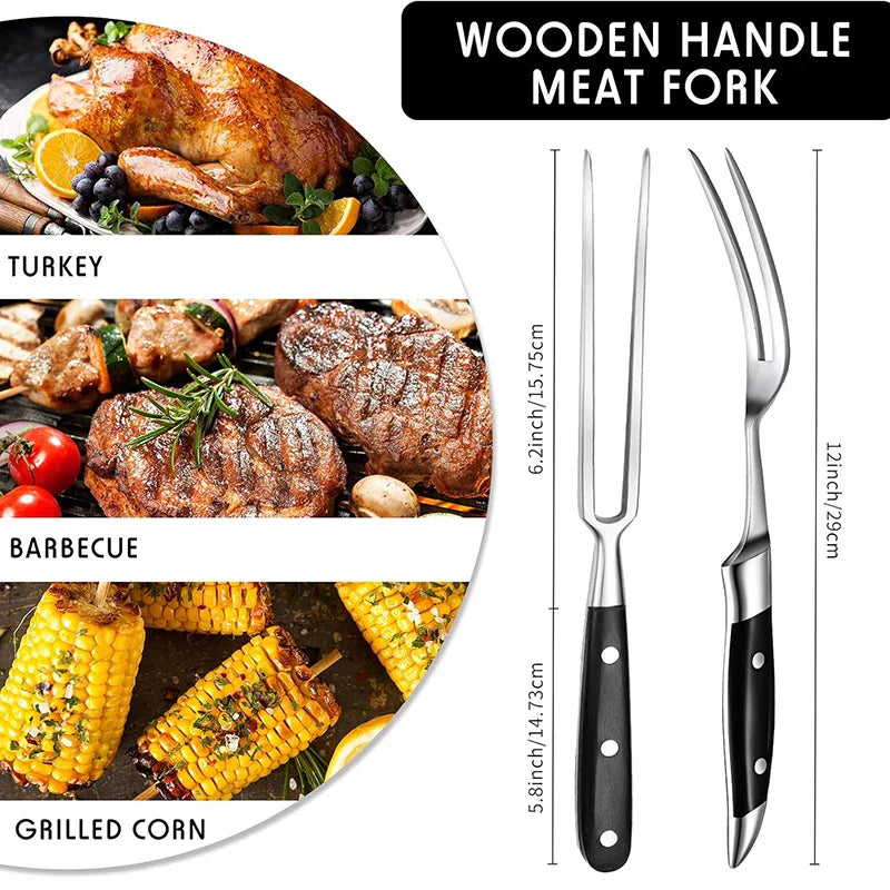 Meat Fork 11.8 Inch Stainless Steel Wooden Handle