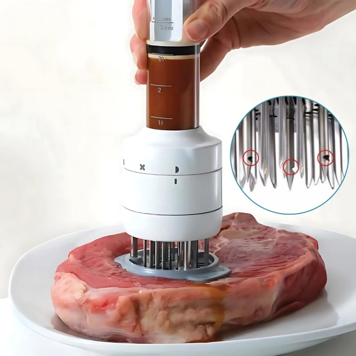 Meat Marinade Injector Integrated Tenderizer Blades Stainless Steel Needles