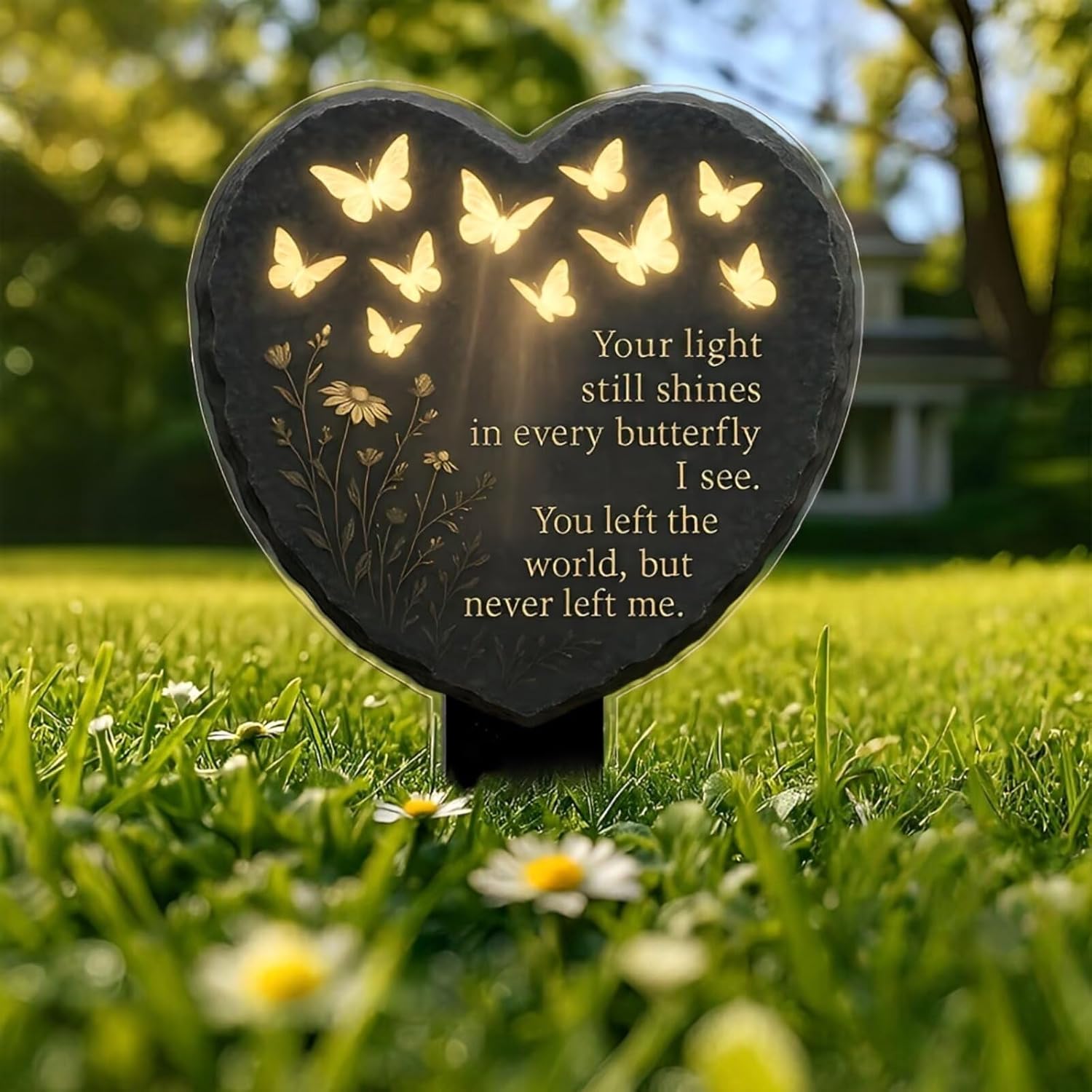Memorial Plaque Butterfly Heart Warm White LED Ground Spike