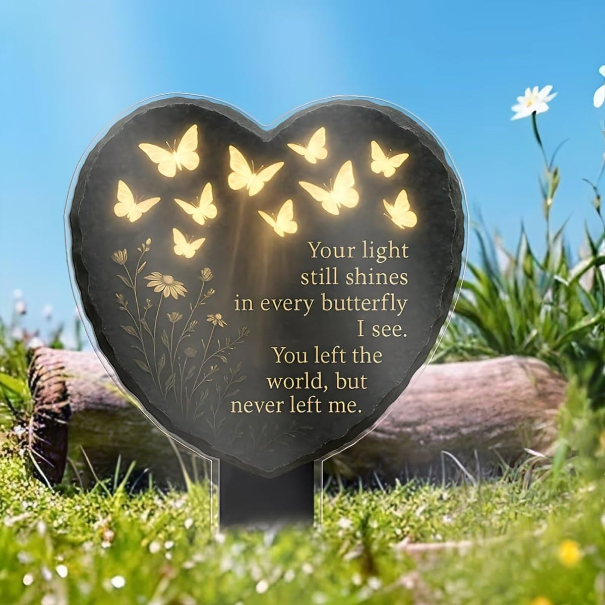 Memorial Plaque Butterfly Heart Warm White LED Ground Spike