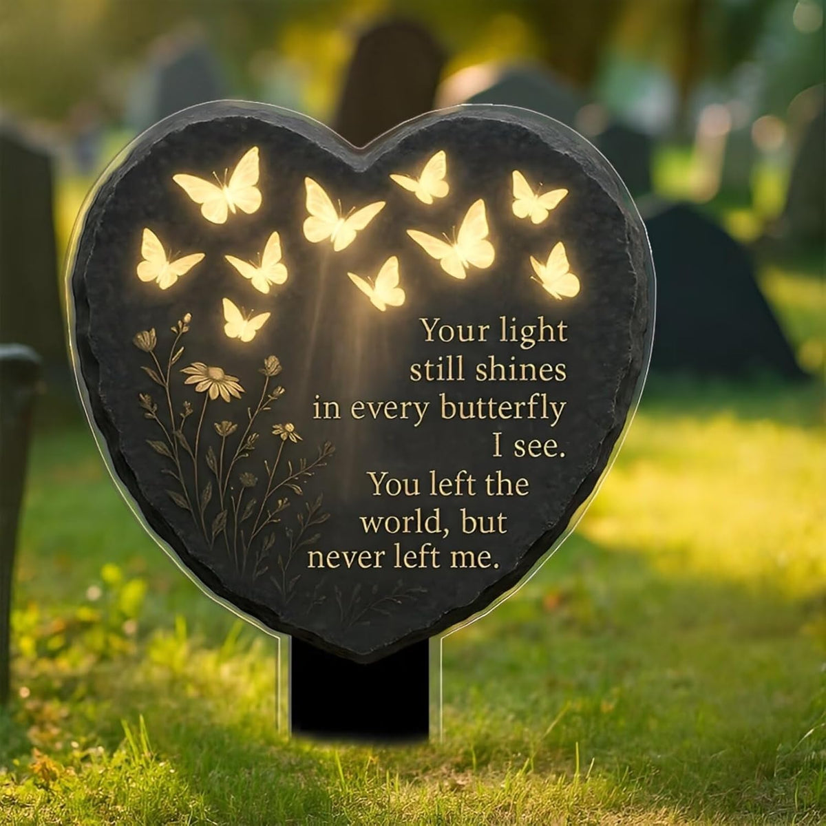 Memorial Plaque Butterfly Heart Warm White LED Ground Spike