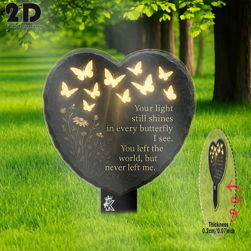 Memorial Plaque Butterfly Heart Warm White LED Ground Spike