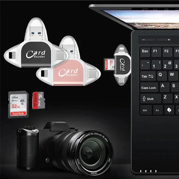 Memory Card Reader 4-in-1 USB-C & Lightning Keychain