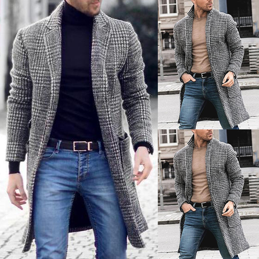 Men's Coat Houndstooth Peacoat & Trench Hybrid