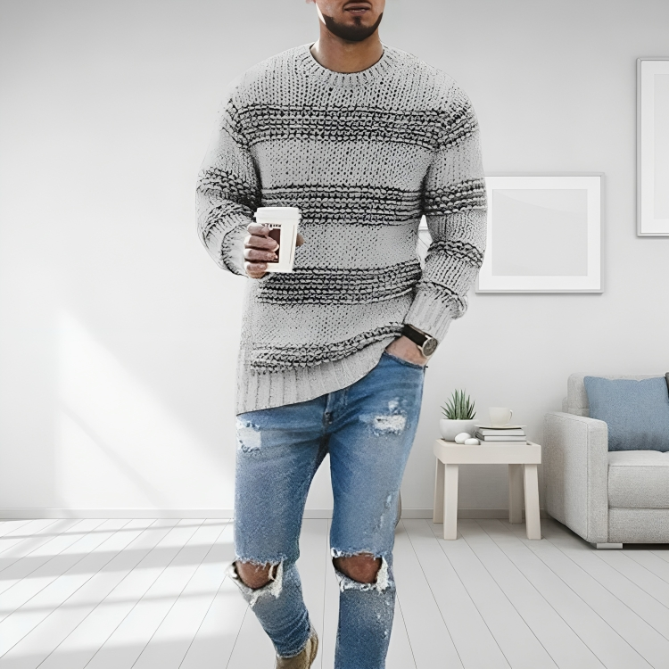 Men's Crewneck Sweater Striped Colorblock Soft Knit