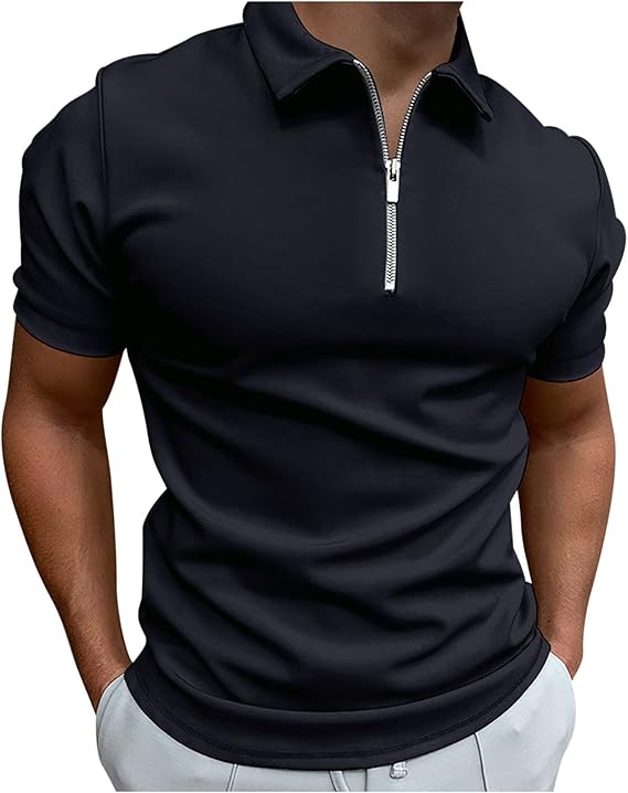 Men's Polo Shirt Breathable Zipper Collar Loose Fit