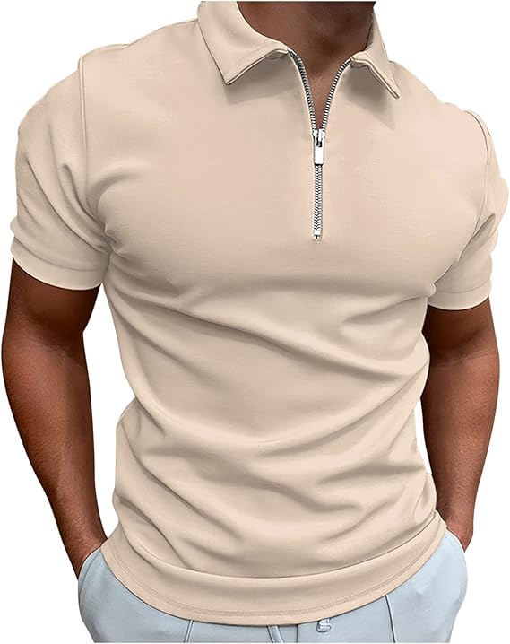 Men's Polo Shirt Breathable Zipper Collar Loose Fit