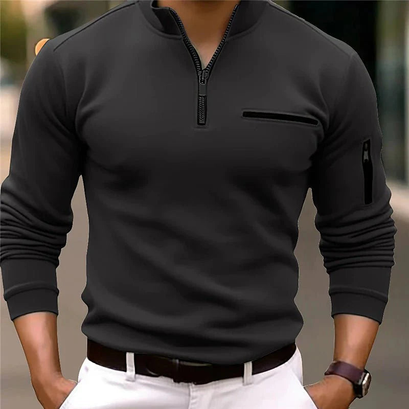 Men's Polo Shirt Quarter-Zip Cotton Blend