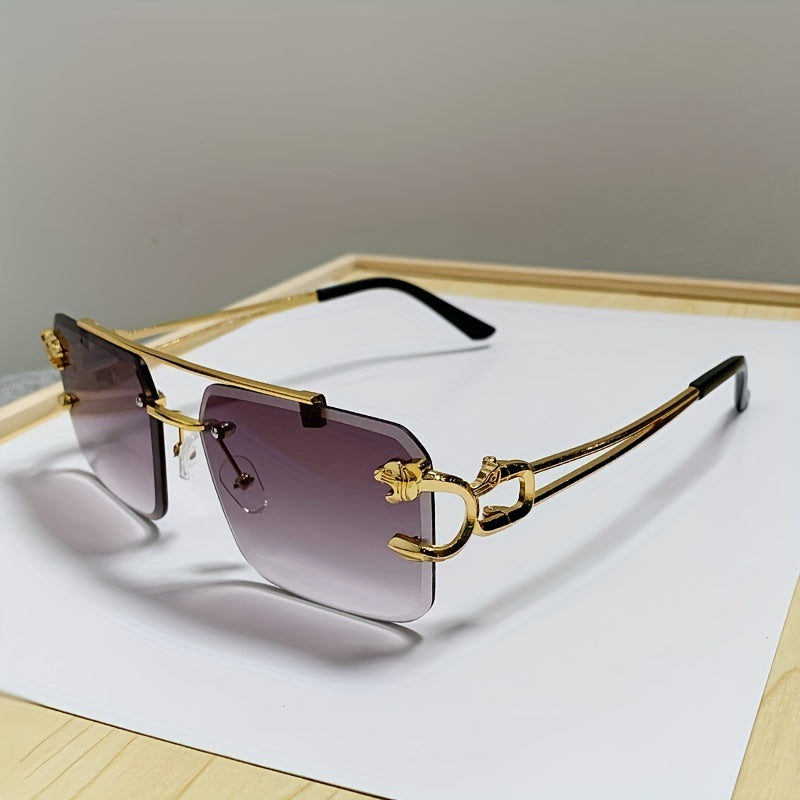 Men's Sunglasses Rimless Square UV400 Gold Tiger Temples