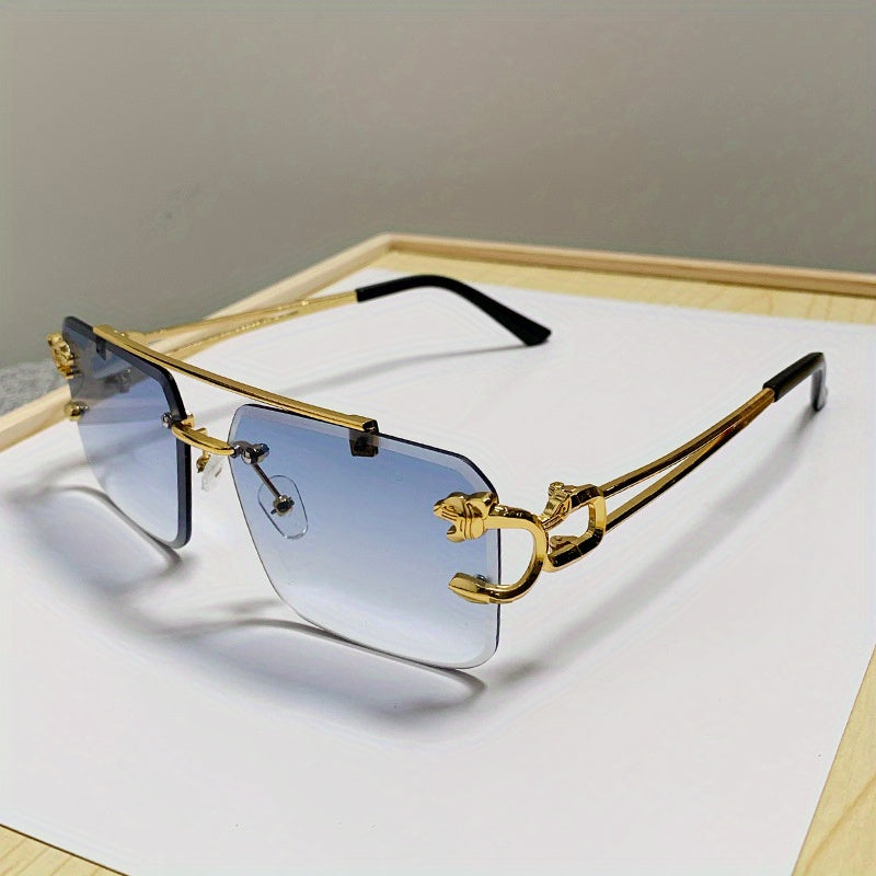 Men's Sunglasses Rimless Square UV400 Gold Tiger Temples