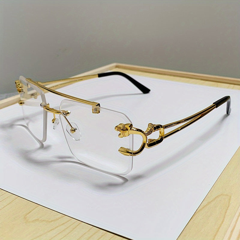 Men's Sunglasses Rimless Square UV400 Gold Tiger Temples