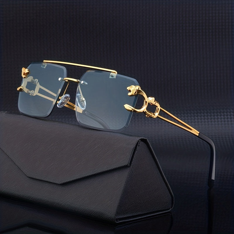 Men's Sunglasses Rimless Square UV400 Gold Tiger Temples