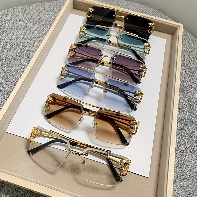 Men's Sunglasses Rimless Square UV400 Gold Tiger Temples