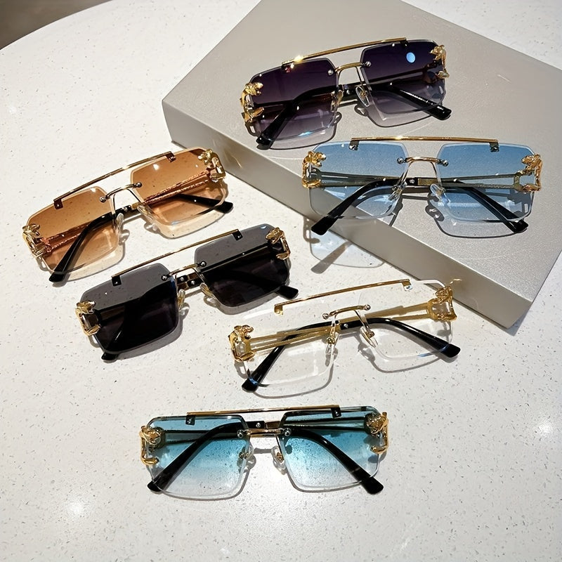 Men's Sunglasses Rimless Square UV400 Gold Tiger Temples